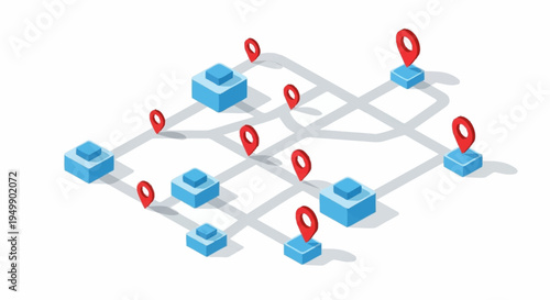 Isometric network connections and locations.