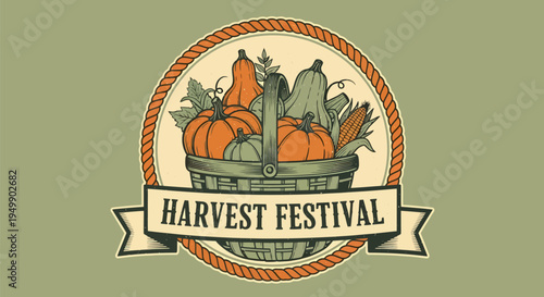 Harvest Festival Basket Full of Autumn Vegetables and Corn.