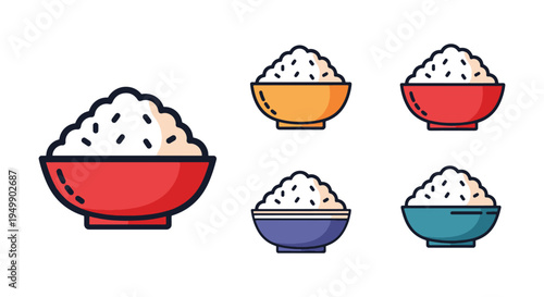 Jasmine Rice Bowl Line art clean vibrant abstract color illustration
