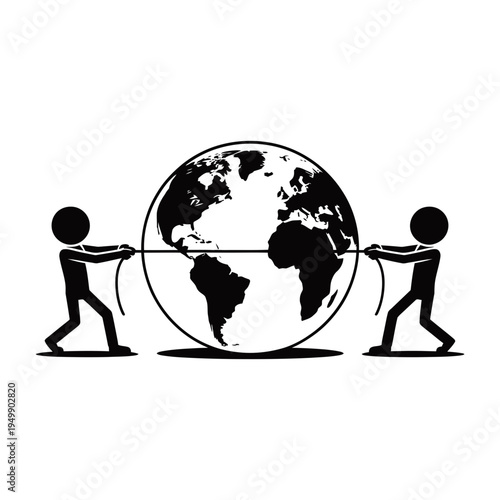 Two stick figures are pulling a rope around the Earth, seemingly pulling it apart.