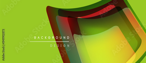 Abstract vibrant design. Overlapping shapes create dynamic visual effect. Lime green background enhances colorful layers. Modern graphic element.