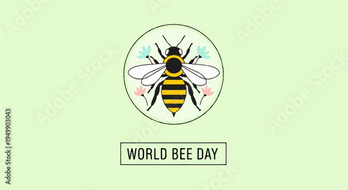 World bee day illustration with a honeybee on a green background eco friendly symbol