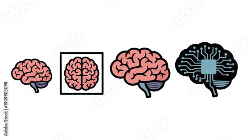 A conceptual illustration depicting the evolution and technological enhancement of the human brain.