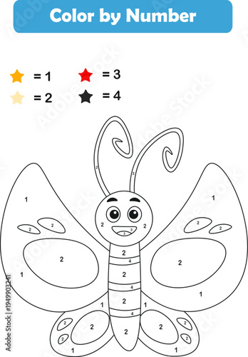 Color by numbers. Coloring page for kids. Coloring with cute animals. Vector illustration