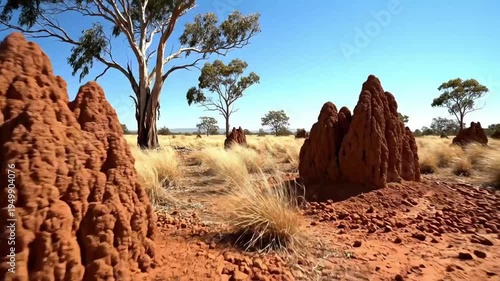 Australian Outback Landscape with Termite Mounds in Northern Territory