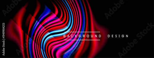 Abstract vibrant waves, flowing lines. Dark background highlights neon colors, creating dynamic visual effect. Modern design element.