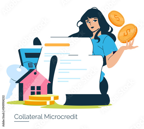 Woman Managing Collateral Microcredit Vector Illustration