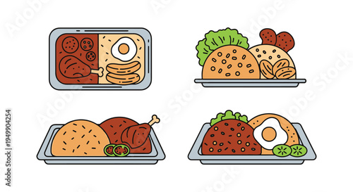 Jollof Rice Platter Line art modern colorful abstract style illustration