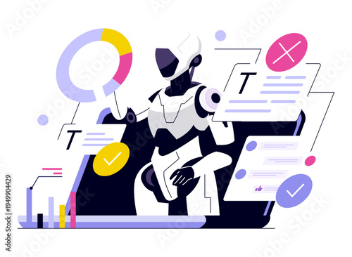 AI Robot Analyzing Data in Vector Illustration