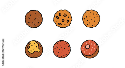 Fried Meatballs Line art clean vivid abstract color illustration