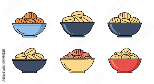 Gnocchi Bowl Plate Line art clean abstract color vector