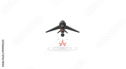 Futuristic Drone Launching with Red Flames on White Background.