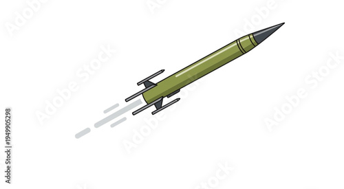 Illustration of a green missile with exhaust trail on white background.