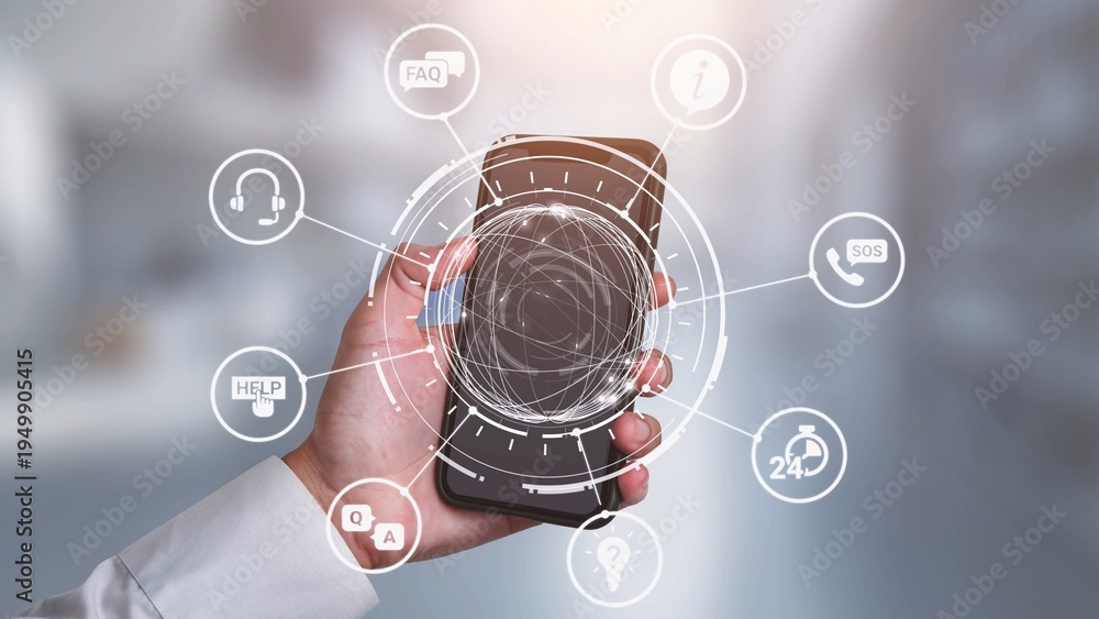 Fototapeta premium FAQ and online help icons show question, answer, and support system. FAQ improves online help experience, customer service quality, and FAQ knowledge access. Gist