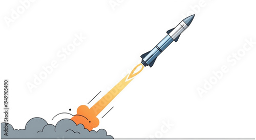 Illustration of a rocket launching with smoke and flames.