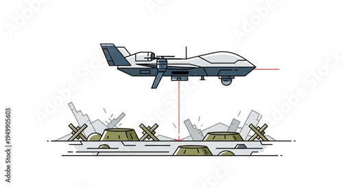 Military Drone Overlooking a Base - Advanced Surveillance and Defense.