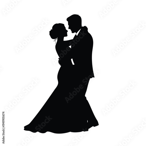 Bride and groom dancing silhouette at wedding celebration with love