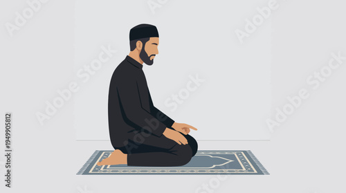 Minimalist illustration of a Muslim man performing prayer (salah)