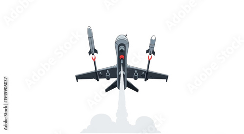 Fighter Jet with Missiles Ascending Against a White Backdrop.