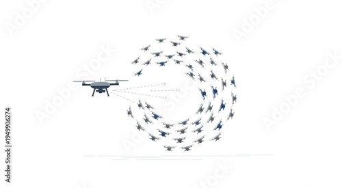 Drone swarm formation with a leading drone, showcasing advanced technology.
