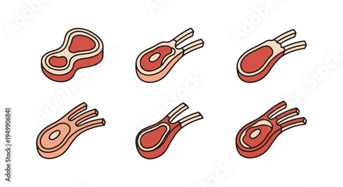 Lamb Chop Line art vector set creative color harmony abstract illustration
