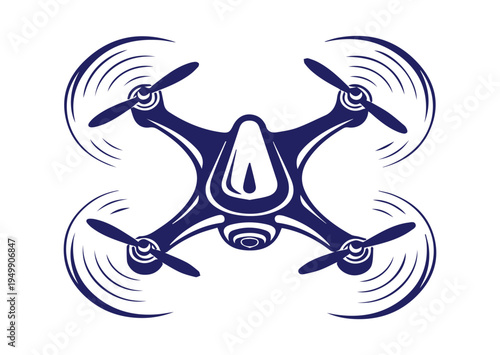 A drone is shown in an icon with orange and navy blue colors on a white background