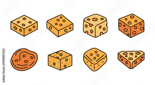 Fried Paneer Line art vector bold abstract color illustration