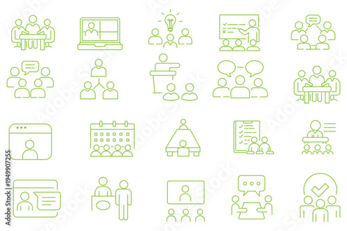 Business and office people, HR management – thin line icon set. Outline vector collection. Minimal web illustration