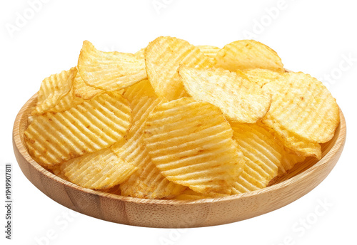 Rippled Potato Chips in Wooden Bowl