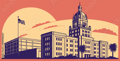 Edinburg Texas Urban Sunset Skyline Silhouette Cityscape Vector