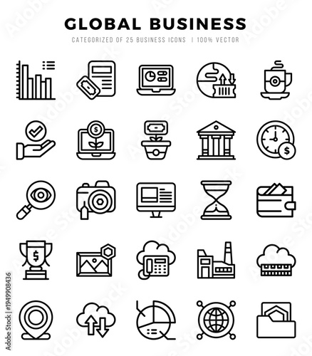 Global Business Lineal icons collection. 25 icon set. Vector illustration.