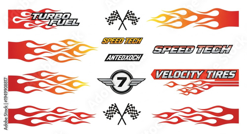 Racing Decals and Graphics - Flames, Flags, and Speed Logos.