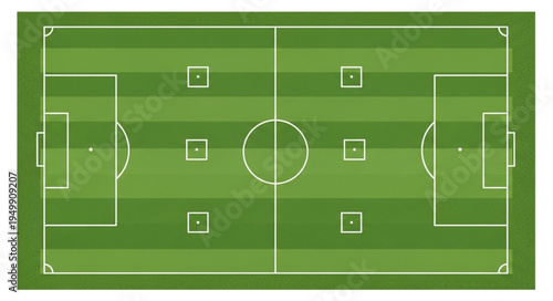 Overhead View of a Soccer Field with Markings and Goals.