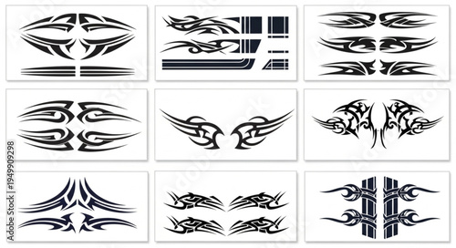 Collection of Tribal Tattoo Designs for Body Art and Decoration.