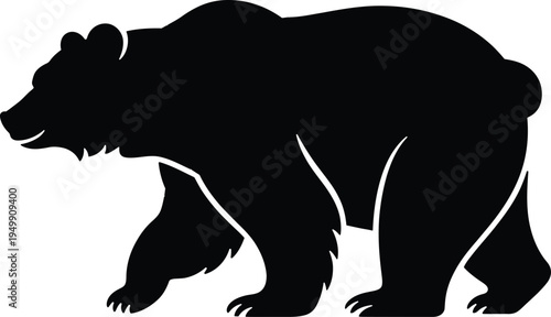 Silhouette of a powerful brown bear walking on all fours