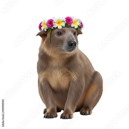 cute bear with floral crown isolated on transparent background