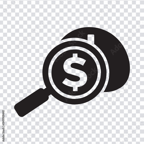 Vector illustration black magnifying glass icon with dollar sign