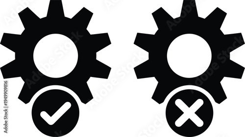 Approval and rejection symbols depicted with gear icons and checkmark or cross symbols