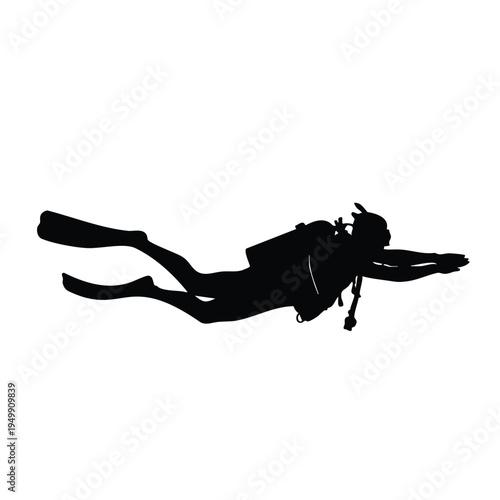 Detailed silhouette of a scuba diver with full equipment for adventure