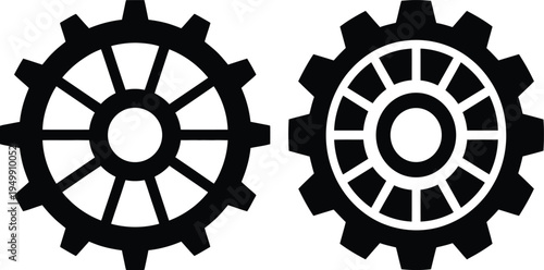 Two contrasting mechanical gears in black and white illustration style