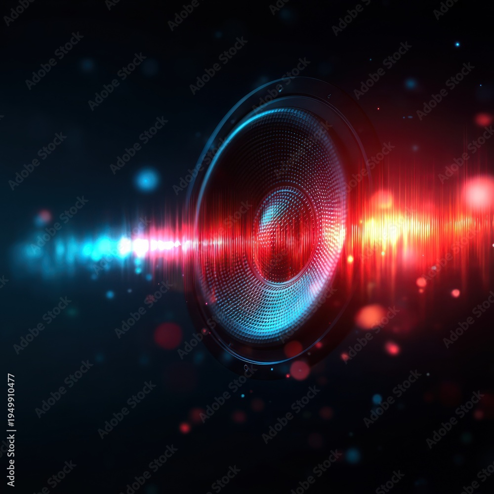 Obraz premium Audio speaker with sound wave effect