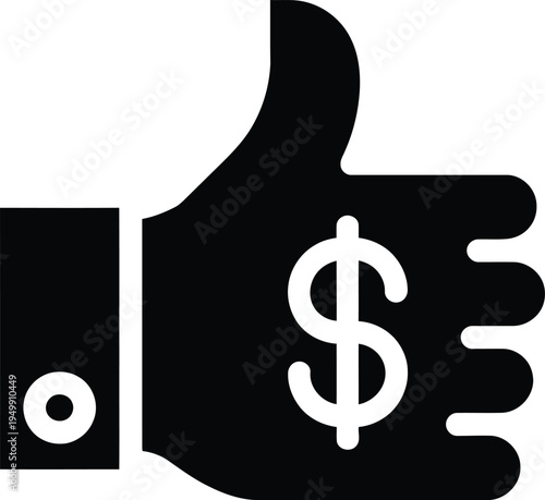 A thumbs-up icon featuring a dollar sign symbolizing approval of financial or monetary success