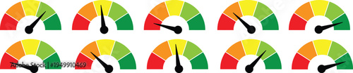 Collection of speedometers showing varying levels of performance indicators