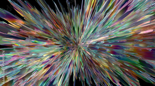 Comet tail effect, multi-colored light streaks zooming from a central point, starry background