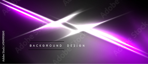 Dark background features vibrant purple, white light streaks. Modern design element, dynamic energy radiates from center.