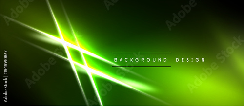 Abstract green neon lines create dynamic background. Bright glow contrasts dark space, modern design element.