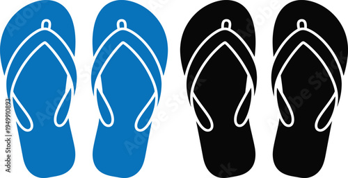 Contrasting flip-flops in blue and black color schemes displayed side by side