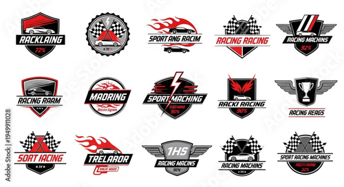 Collection of Racing Team Emblems and Logos with Dynamic Designs.
