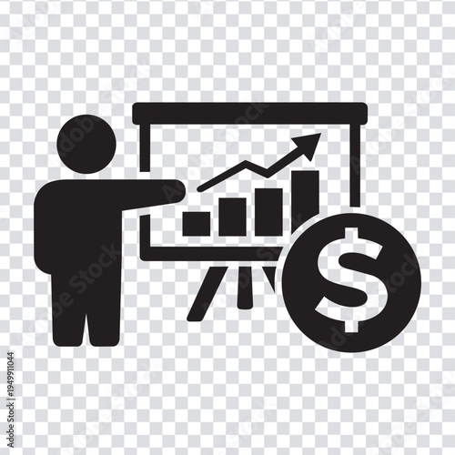 Vector illustration businessman presenting financial growth chart with dollar sign