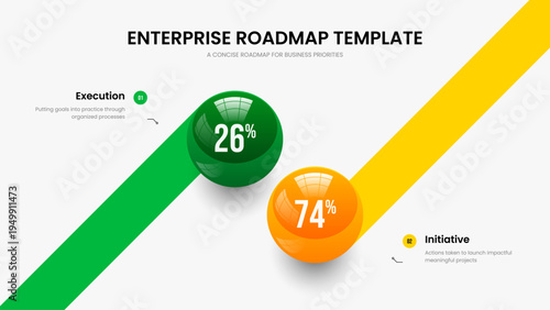 Professional Planning 2 Element Chart Slideshow Layout. Advertising Report Slide Design Vector Illustration. Digital Development Two Option Graph Presentation Template.